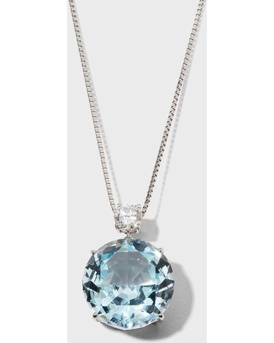 Alexander Laut Platinum Chain With Aquamarine And Diamond Pendant - White