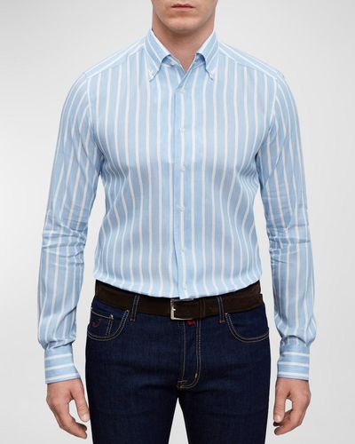 Emanuel Berg Slim-Fit Exaggerated Stripe Sport Shirt - Blue