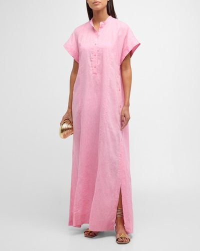 Bondi Born Leiden Linen Short-Sleeve Maxi Coverup Dress - Pink