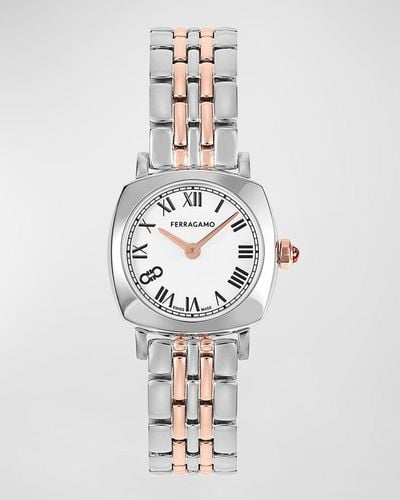 Ferragamo 23mm Soft Square Watch With Bracelet Strap, Two Tone Rose Gold - White