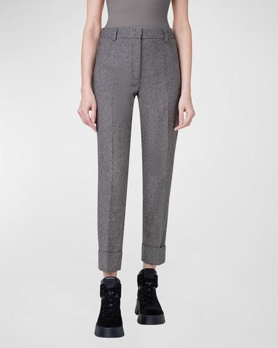 Akris Maxima Cashmere Conical-Leg Roll-Cuff Ankle Pants - Gray