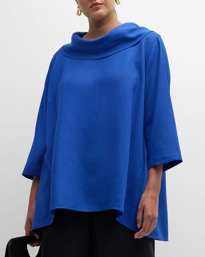 Caroline Rose Plus Plus Size 3/4-Sleeve Cowl-Neck Tunic - Blue