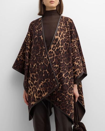 Sofia Cashmere Reversible Jaguar Cashmere & Leather Cape - Brown