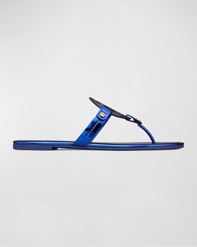 Tory Burch Miller Metallic Logo Thong Sandals - Blue