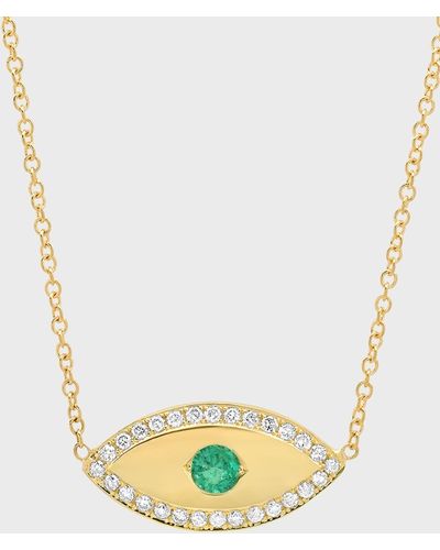 Jennifer Meyer Medium Evil Eye Necklace With Emerald Center And Diamond Border - Metallic