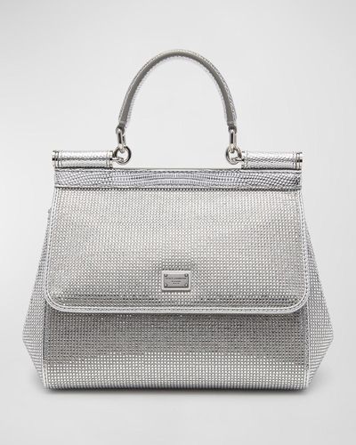 Dolce & Gabbana Sicily Crystal-embellished Top-handle Bag - Gray