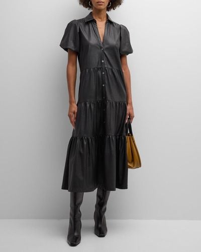 Brochu Walker Havana Tiered Vegan Leather Midi Dress - Black