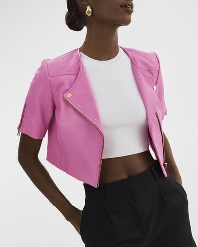 Lamarque Kirsi Short-sleeve Leather Biker Jacket - Pink