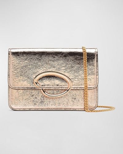 Oscar de la Renta O Pochette Crinkled Metallic Shoulder Bag - Natural
