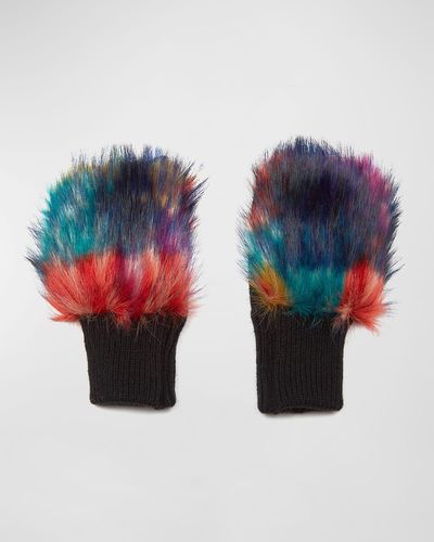 Jocelyn Color Wool & Faux Fur Mittens - Blue