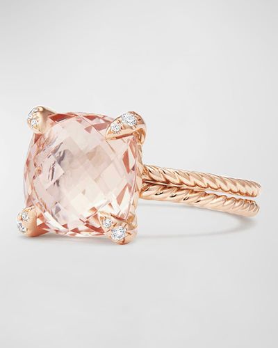 David Yurman Chatelaine 11mm Rose Gold Ring With Morganite & Diamonds, Size 9 - Pink
