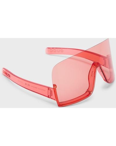 Gucci Half-rimmed Plastic Shield Sunglasses - Pink