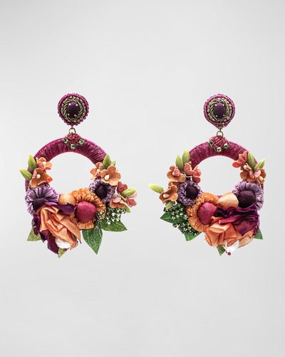 Ranjana Khan Pink Floral And Ribbon Earrings With Crystal Petals - Red
