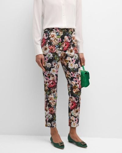 Adam Lippes Daphne Floral-Print Pintuck Slim-Leg Ankle Cotton Twill Pants - Multicolor
