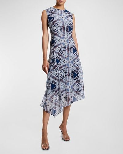 Santorelli Cecilia Asymmetric Abstract-Print Midi Dress - Blue
