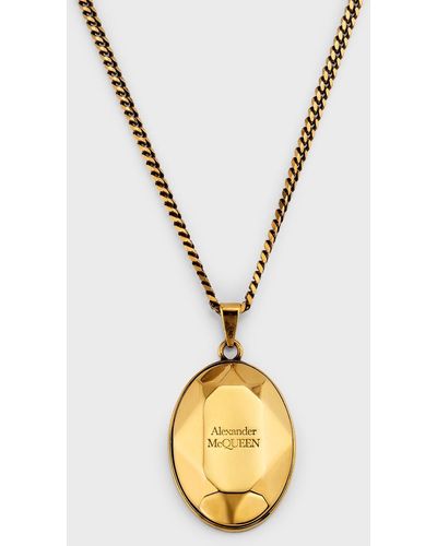Alexander McQueen Faceted Engraved Stone Pendant Necklace - Metallic