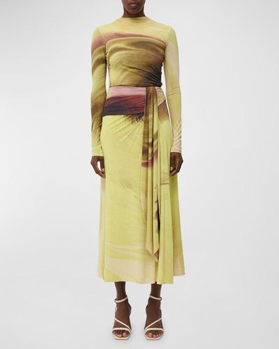 Jonathan Simkhai Anika Draped Abstract-Print Midi Skirt - Yellow