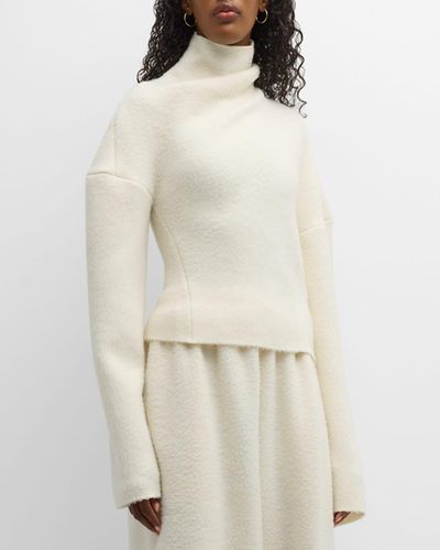 The Row Enoch Turtleneck Long-Sleeve Wool Knit Top - Natural