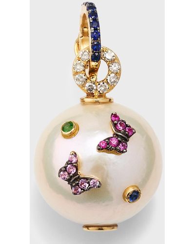 Kastel Jewelry Round White Butterflies Diamond 14k Gold Pendant - Natural