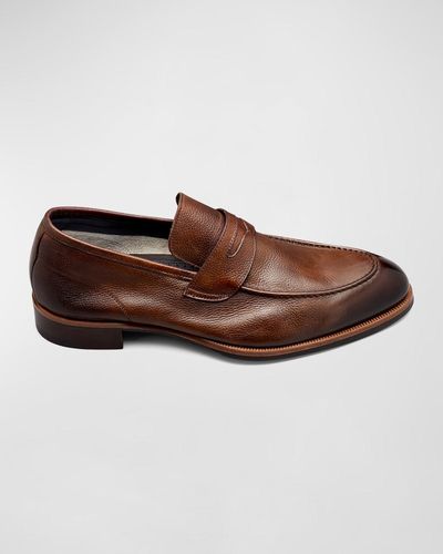 Di Bianco Brera Burnished Leather Penny Loafers - Brown