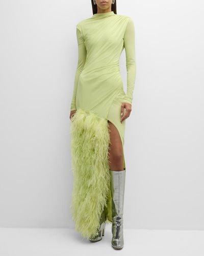 LAPOINTE Feather Draped Lightweight Matte Jersey Maxi Dress - Green