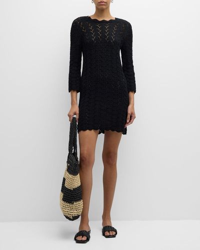 Loulou Studio Crochet Knit Mini Dress With Scallop Trim - Black