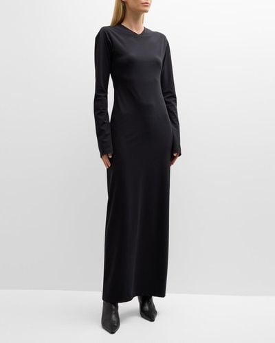 The Row Eima V-Neck Long-Sleeve Maxi Dress - Black