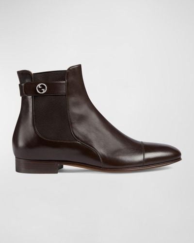 Gucci Blondie Leather Buckle Chelsea Boots - Brown