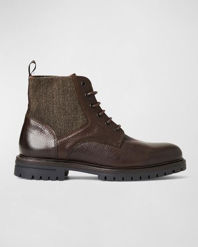 Bruno Magli Hunter Leather And Flannel Lace-Up Boots - Brown