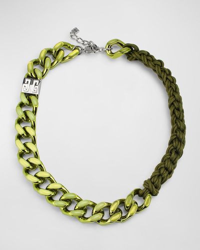 Givenchy Enamel And Macrame Short Chain Necklace - Green