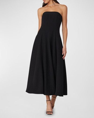 Shoshanna Strapless A-Line Crepe Midi Dress - Black