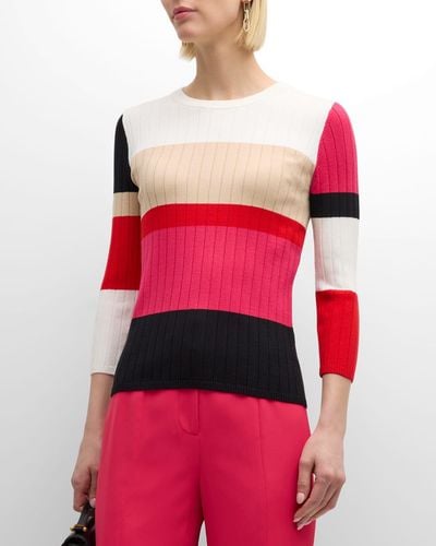Tahari The Remy Ribbed Colorblock Sweater - Red