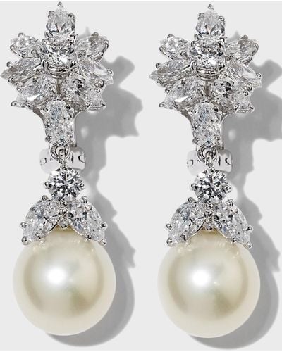 Fantasia by Deserio Cubic Zirconia Cluster And Pearly Drop Earrings - White