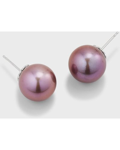 Belpearl 18k White Gold 13mm Kasumiga Purple Pearl Earrings - Pink