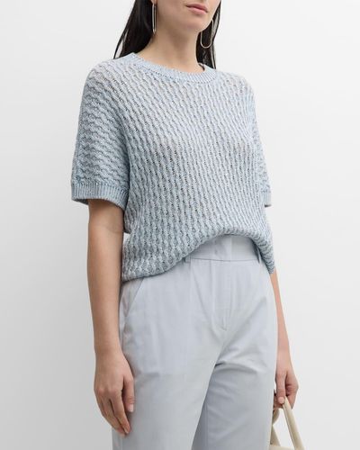Eleventy Sequin Cable-Knit Crewneck Sweater - Blue