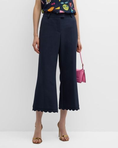 Maison Common Flared Wide-Leg Pants With Scallop Trim - Blue