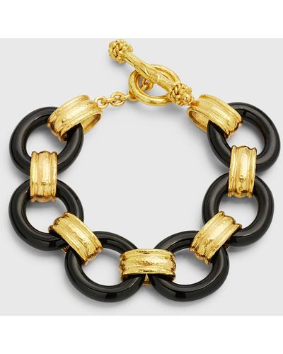 Elizabeth Locke 19k Large Black Jade And Gold Connector Bracelet - Metallic