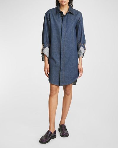 Loewe Denim Shirtdress With Chain Details - Blue