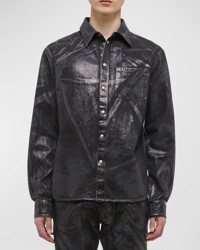 Helmut Lang Foil Denim Shirt Jacket - Gray