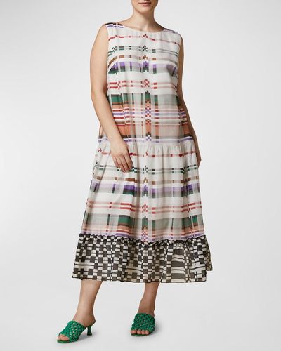 Marina Rinaldi Plus Size Galilea Geometric-Print Midi Dress - White