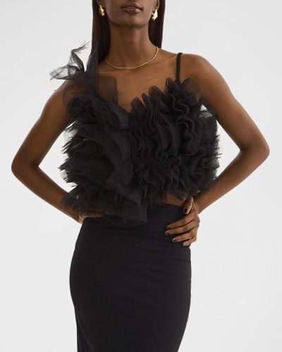 Lamarque Feleta Sleeveless Embellished Tulle Top - Black