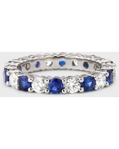 Neiman Marcus Platinum Diamond Blue Sapphire Eternity Ring Size 7.5