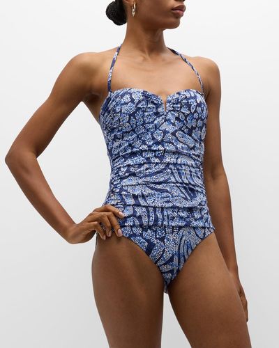 Tommy Bahama Playa Brava V-Front Bandeau One-Piece Swimsuit - Blue