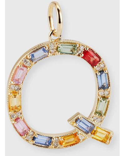 Kastel Jewelry 14k Yellow Gold Initial Q Multi-color Sapphire And Diamond Pendant - Metallic