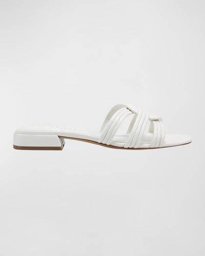 Marc Fisher Woven Leather Flat Slide Sandals - White