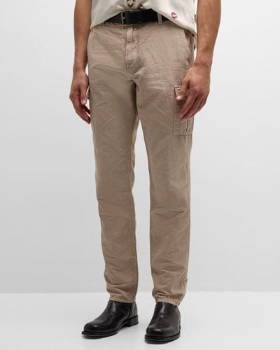 John Varvatos Cotton Linen Straight-Leg Cargo Pants - Gray