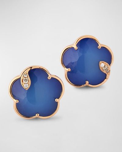 Pasquale Bruni 18K Rose Lapis/ Agate Doublet Floral Stud Earrings With Diamonds - Blue