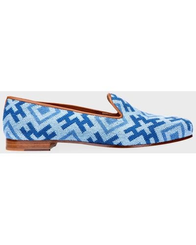 Stubbs And Wootton Harlow Needlepoint Smoking Loafers - Blue