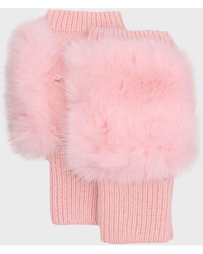 Jocelyn Faux Fox Fur Mittens - Pink