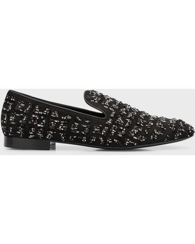 Versace Suede Bead-Embellished Smoking Slippers - Black